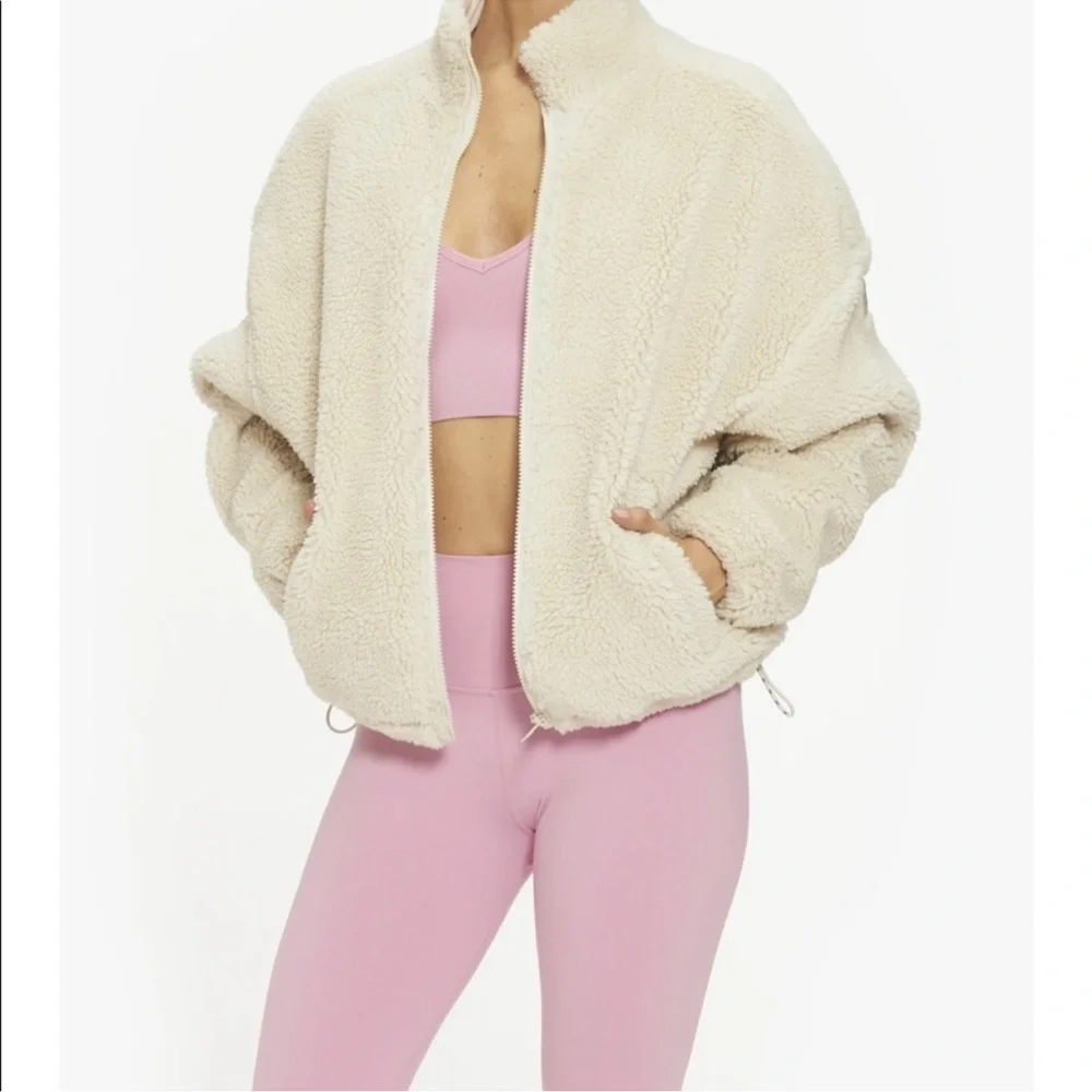 Alo Flurry Mock-Neck Fleece Zip-Up Jacket Cream Small